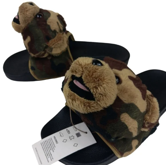 NWT Unisex Adidas Jeremy Scott Adilette Camo Teddy Slides Adidas x Jeremy Scott Adilette Teddy Black Camo Slides Size  main image 4